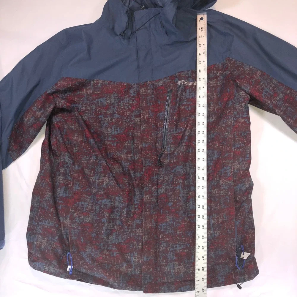 Columbia Interchange Omni-Tech Hooded Jacket Mens XL Red Blue Digital Camo Shell